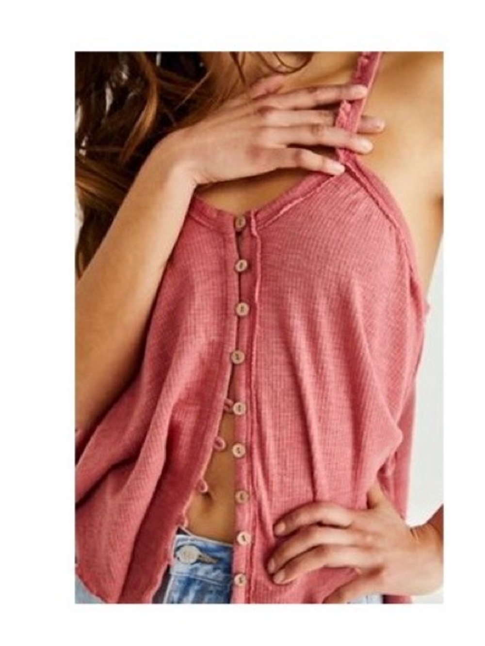 We The Free Dusty Rose Button-Front Waffle Tank